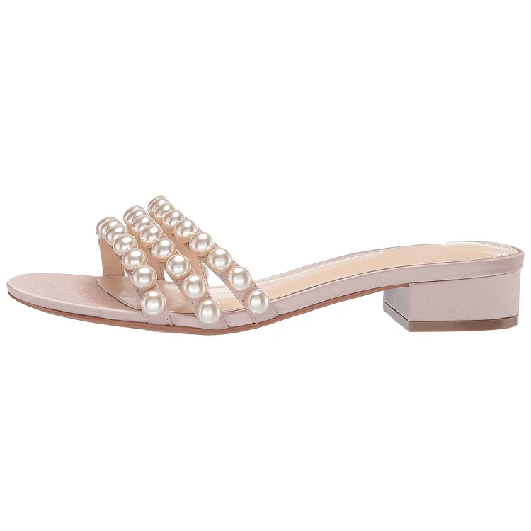 Blush Satin Pearl Women's Slide Sandals |FSJ Shoes