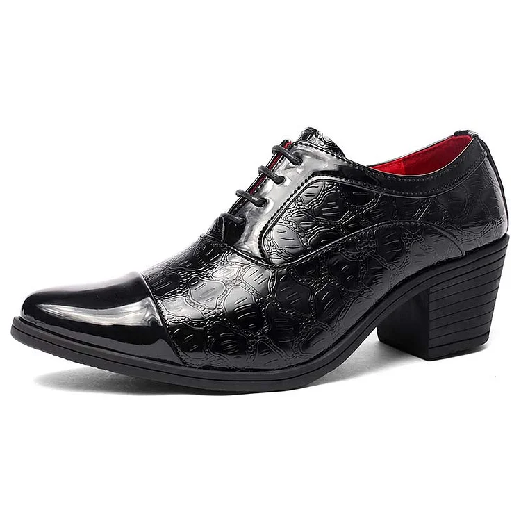 Glossy Pattern PU Leather High Heel Lace Up Pointy Toe British Oxfords Shoes
