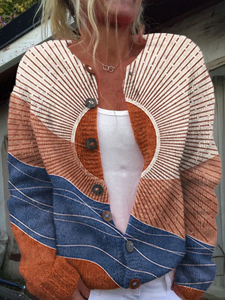 Abstract Geometry  Art Print  Buttoned Cardigan Sweater