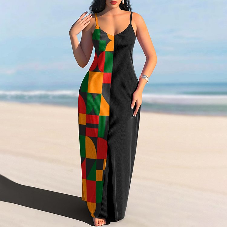 Vefave Black Pride Colorblock Suspender Casual  Maxi Dress