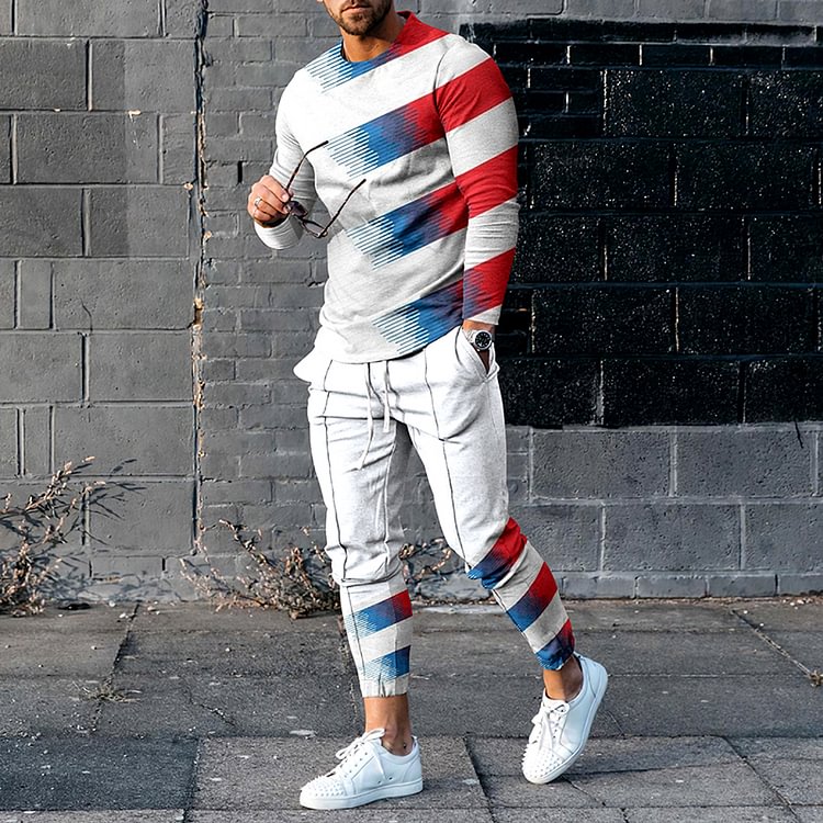 BrosWear Casual Gradient Stripes Long Sleeve T-Shirt And Pants Co-Ord