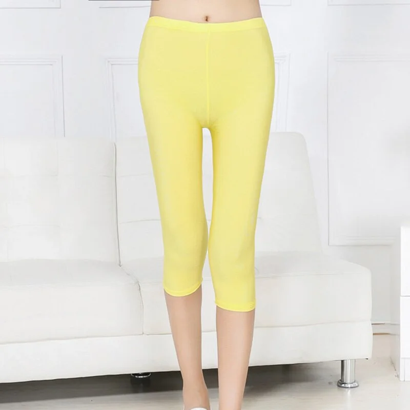 CUHAKCI Fluorescent Color Women Leggings Shiny Leggins Spandex Pants Summer Super Elastic Fitness Capris