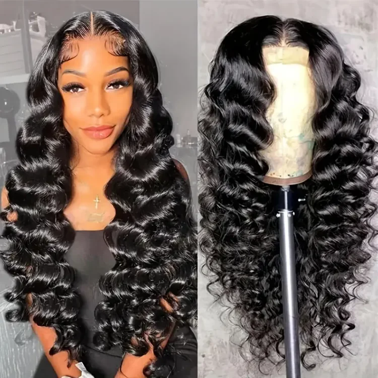 4X4 Lace Frontal Human Hair Wig - Natural Color & HD Transparent Lace Front Glueless Wig For Women & Girls