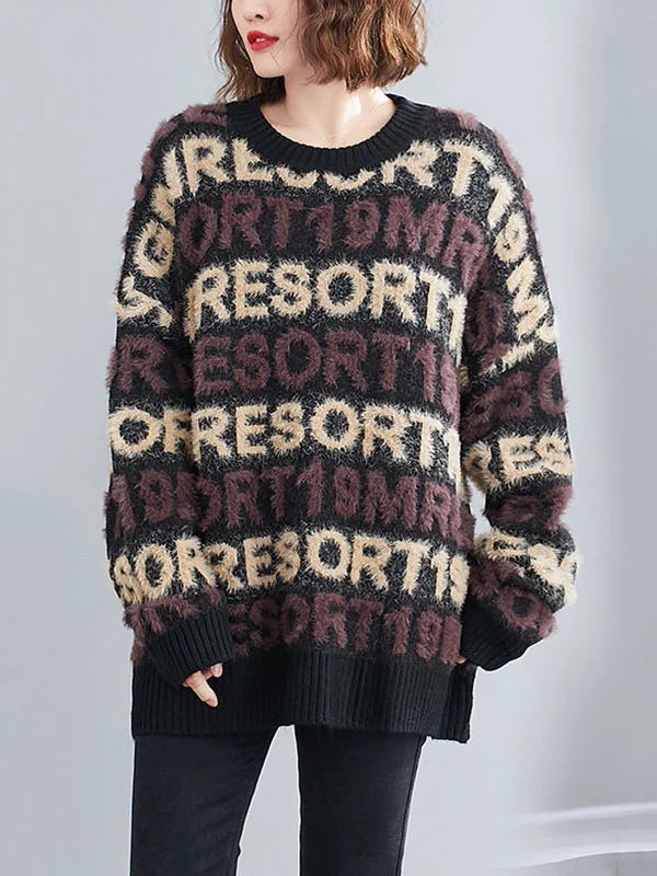 Stylish Velvet Letter Print Sweater