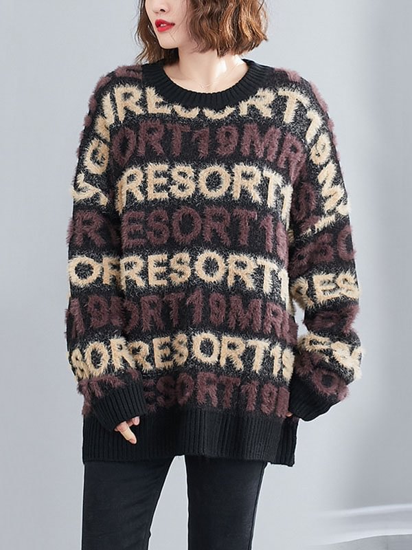 Stylish Velvet Letter Print Sweater