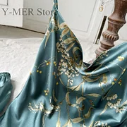 Areship Pink Print Flower 5PCS PAJAMAS SET Ice Slik Satin Home Clothing Robe&skirt&top&shorts Summer New Lingerie Lady Sexy Nightwear