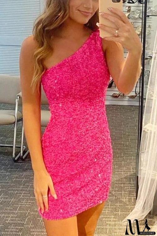 MidiSono - Sequin One Shoulder Bodycon Mini Dress