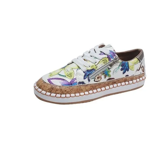 Fashion Women Sneakers Floral Printed Lace Up Female Flat Shoes Casual Round Toe Lady Vulcanized Shoes 2021 Women Casual Shoes