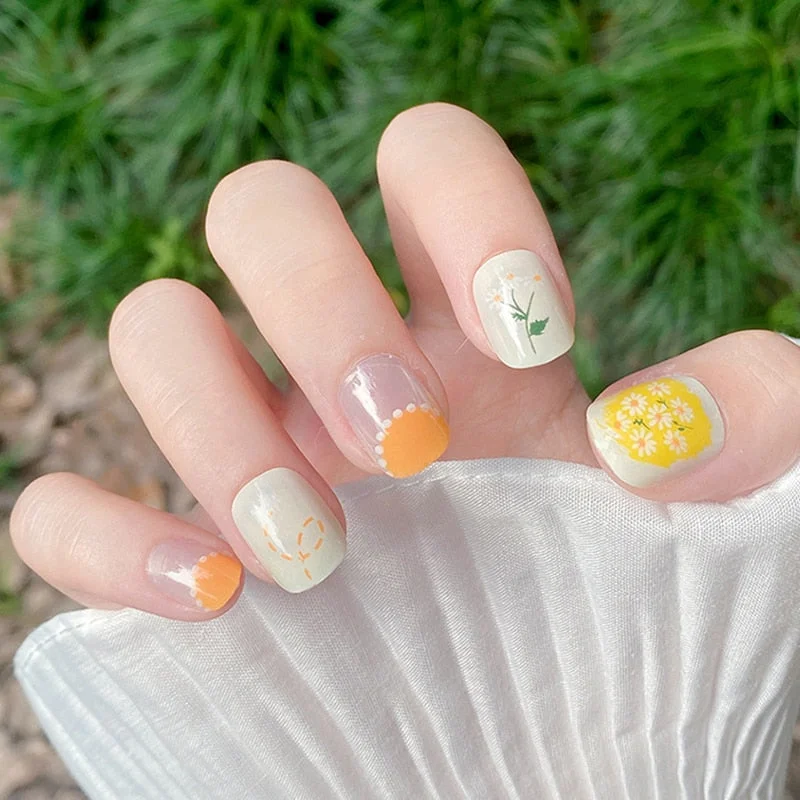 24pcs/set Acrylic Fake Nails Full Cover False Nail Art Tips 10 Sizes Fashion Designs With Nail Adhesive Sticker Coffin Nails-Nail Inspo