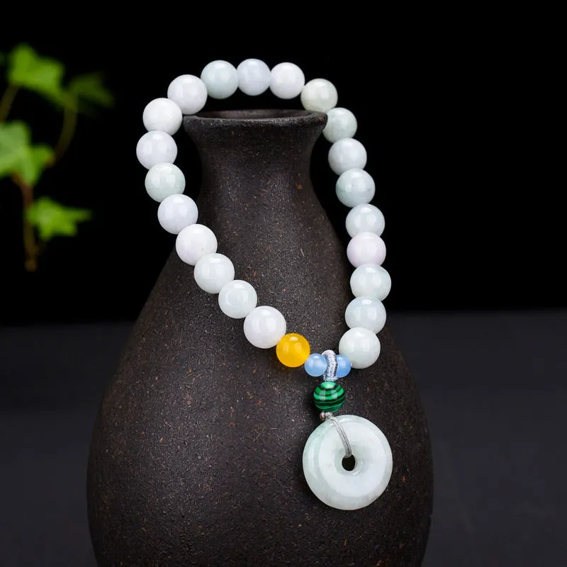 Round Jade Lotus Blessing Fortune Charm Bracelet