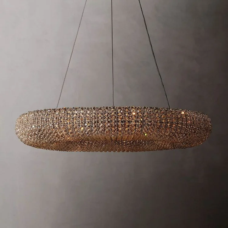 Modern French Halo Round LED Crystal Chandelier 32"
