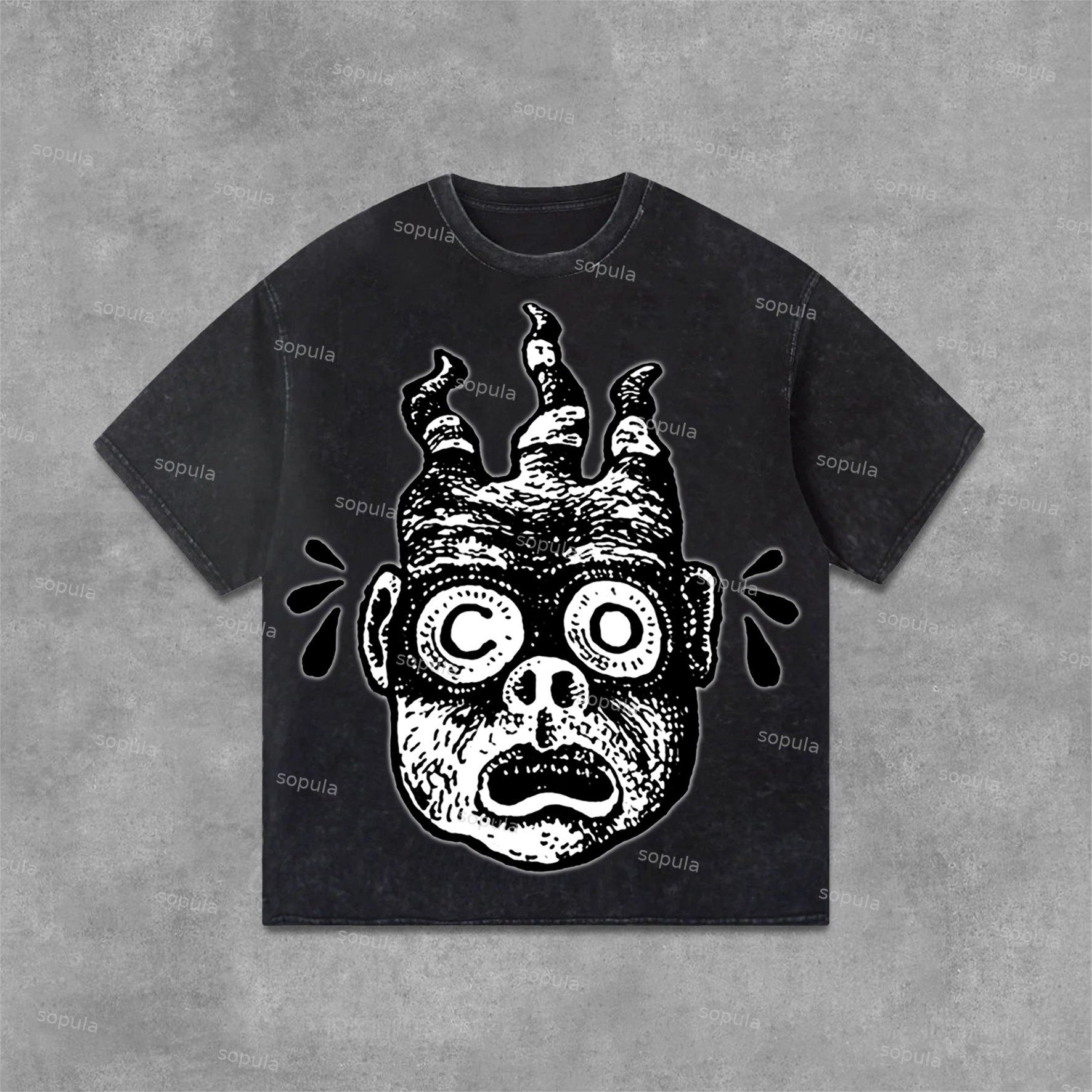 Men's Funny Cartoon Avatar Graphic Acid Washed T-Shirt - SOPULA