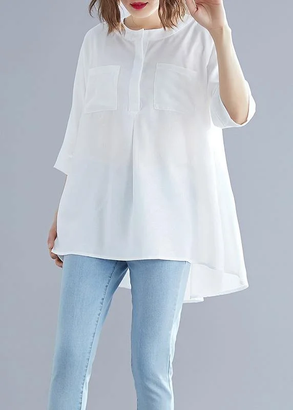 Art White Cotton Top Silhouette Low High Design Midi Summer Half Sleeve Shirt