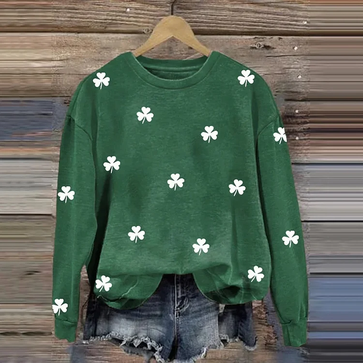 Women's St. Patrick's Shamrock Print Crew Neck Casual Sweatshirt