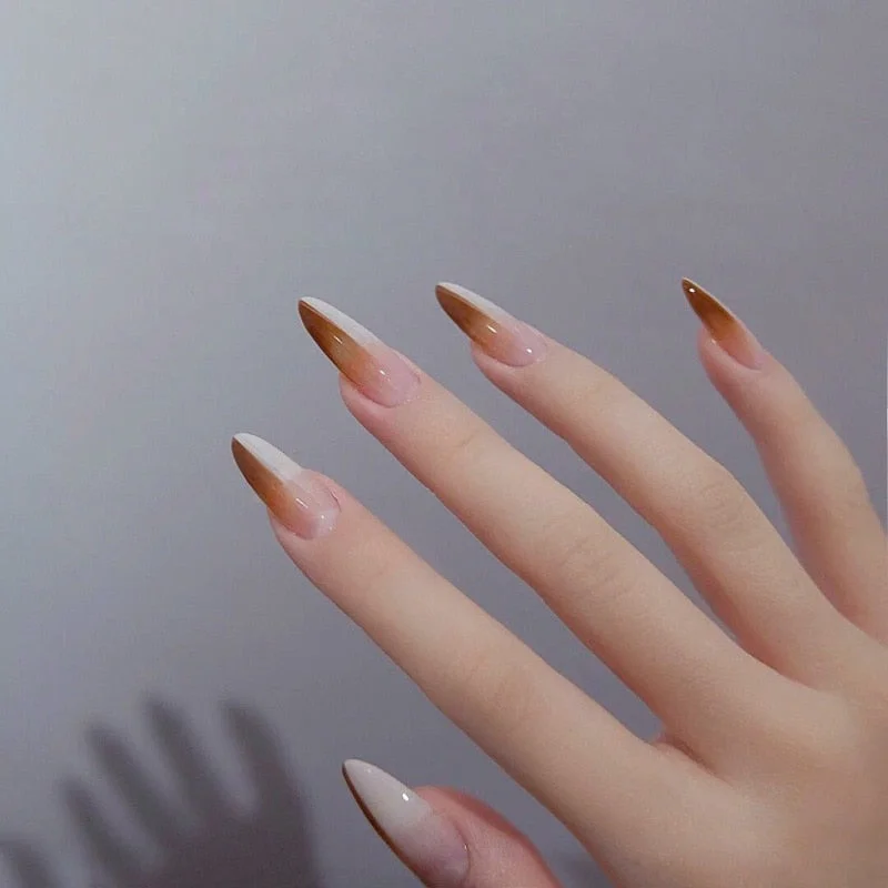 24pcs Two-color Gradient Nail Patch Glue Type Removable Long Paragraph Fashion Manicure Save Time False Nail Patch SANA889-Nail Inspo