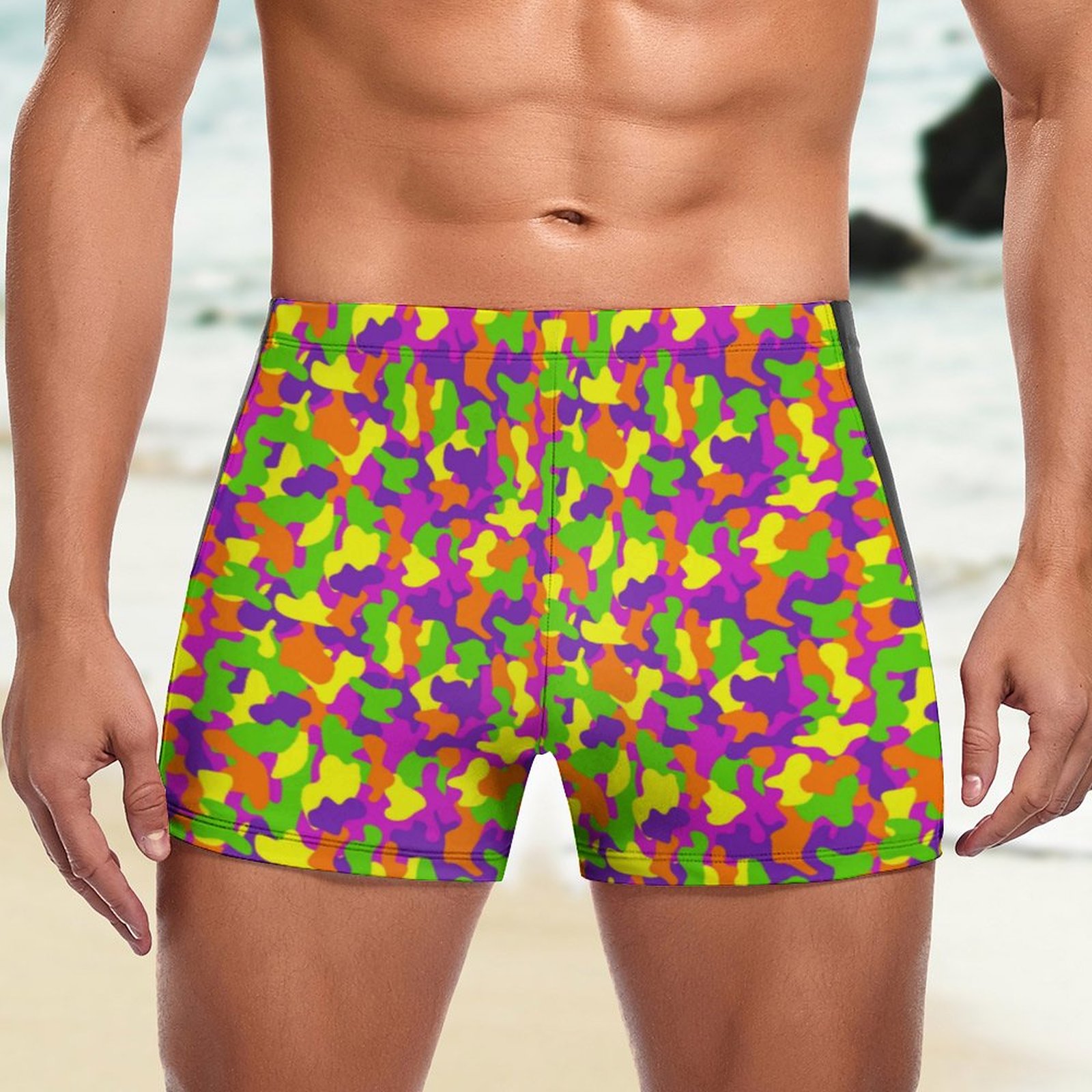 SFNEEWHO Neon Colors Camouflage Swim Brief Square Leg Mens Board Shorts