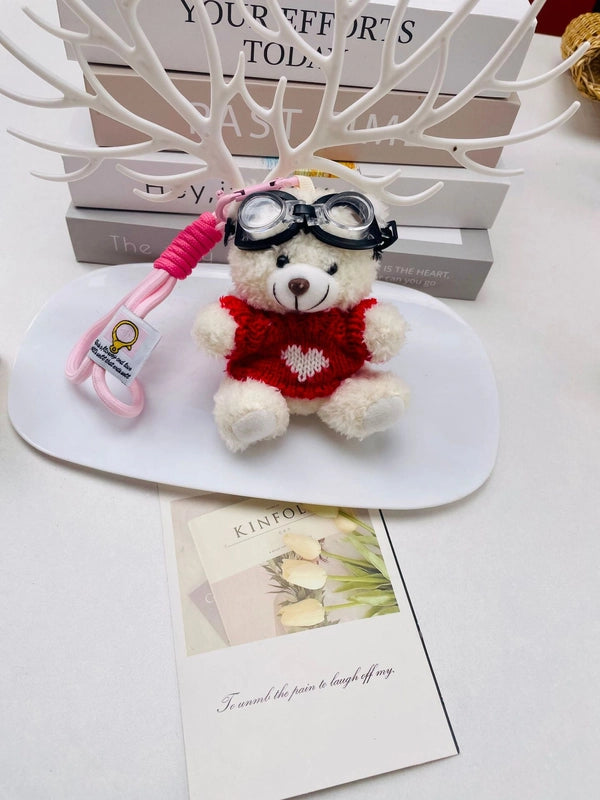 New Pilot Blush Bear Pendant Backpack Car Keychain Plush Doll Student Jewelry Doll Machine Doll