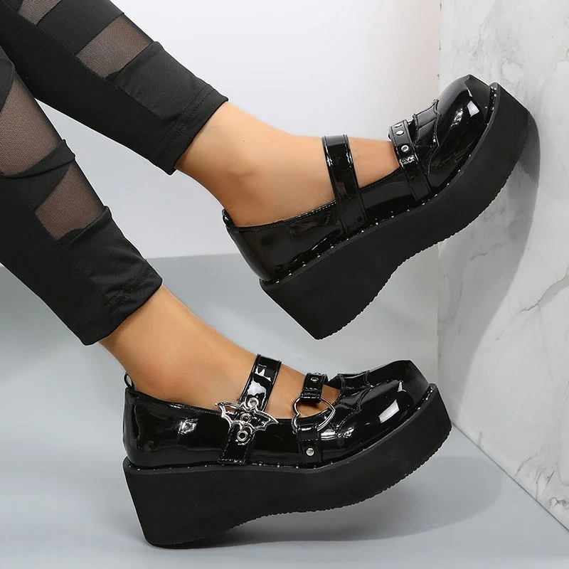 Sweet Cute Mary Janes Women's JK Uniform Pumps Wedges High Heels Platform Pumps Female Gothic Girls Lolita Punk Shoes Heels