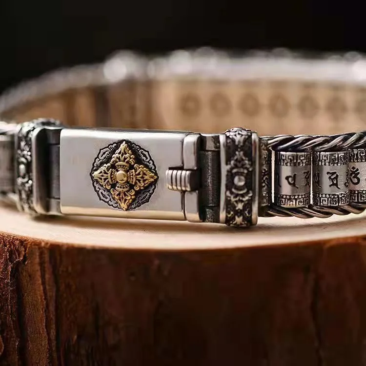 925 Silver Men's Bracelet Vintage Rotatable