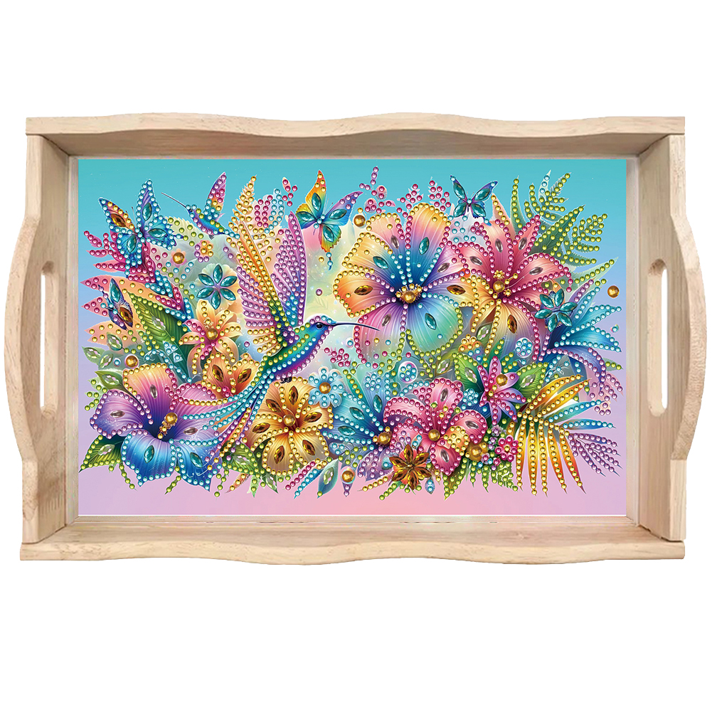 Wooden Hummingbird Flowers 5D DIY Diamond Painting Serving Tray for Home Decor