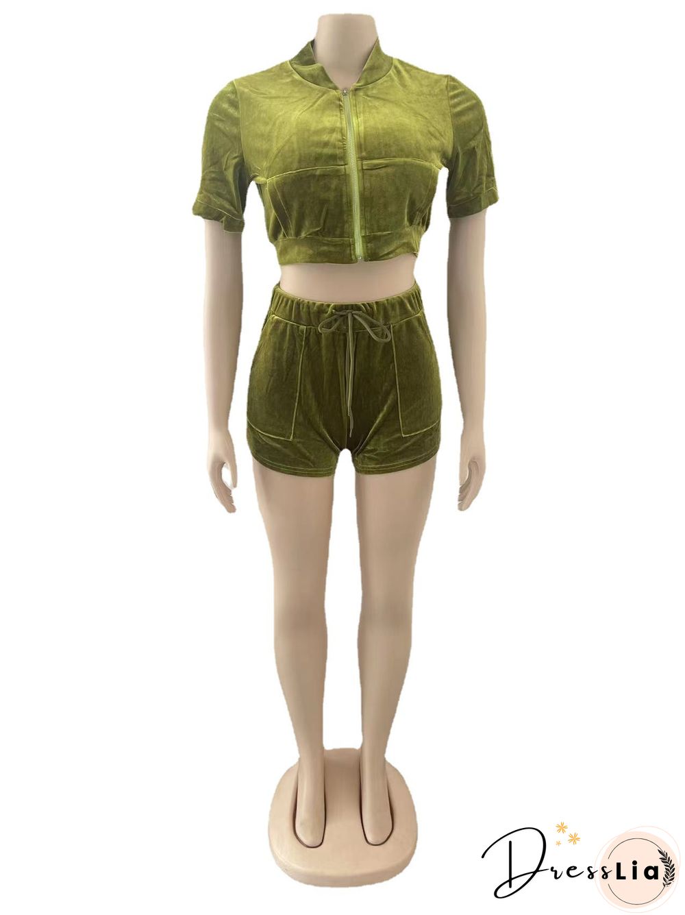 Velvet Crop Tops Biker Shorts Workout Matching Sets