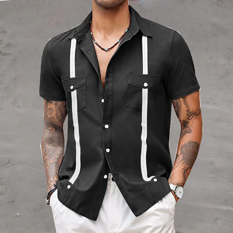 Casual Cuban Collar Linen Short Sleeve Shirt