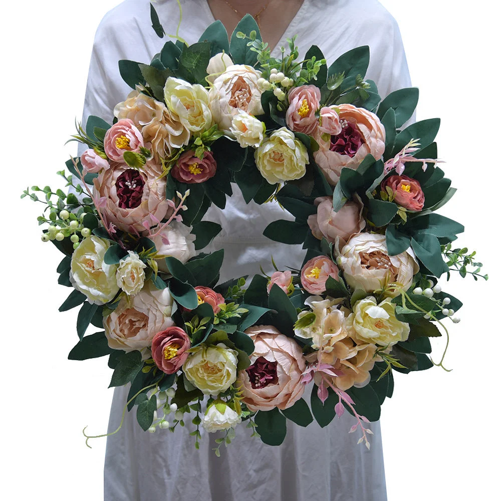 Premium Elegant Orange Peony Wreath Outdoor Fall Wreaths