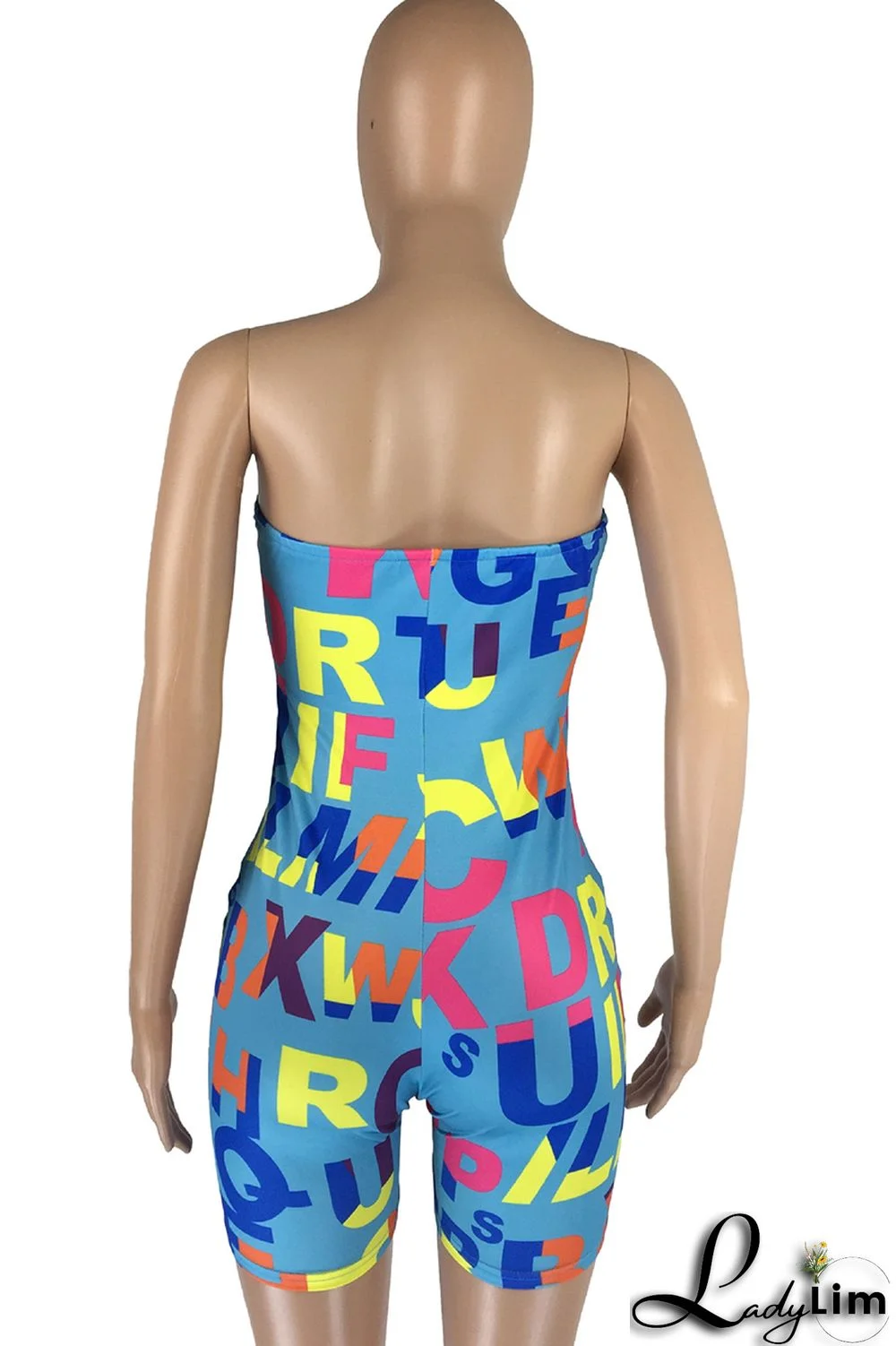 White Fashion Sexy Letter Print Backless Strapless Skinny Romper
