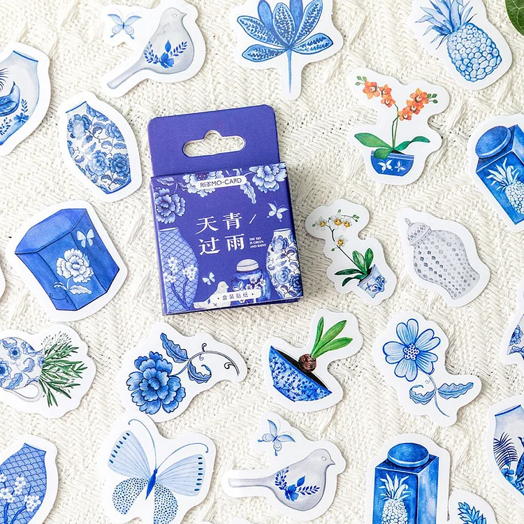 46 PCS Cute Aesthetic Stickers Blue Flowers Water Bottle Stickers for Kids Teens