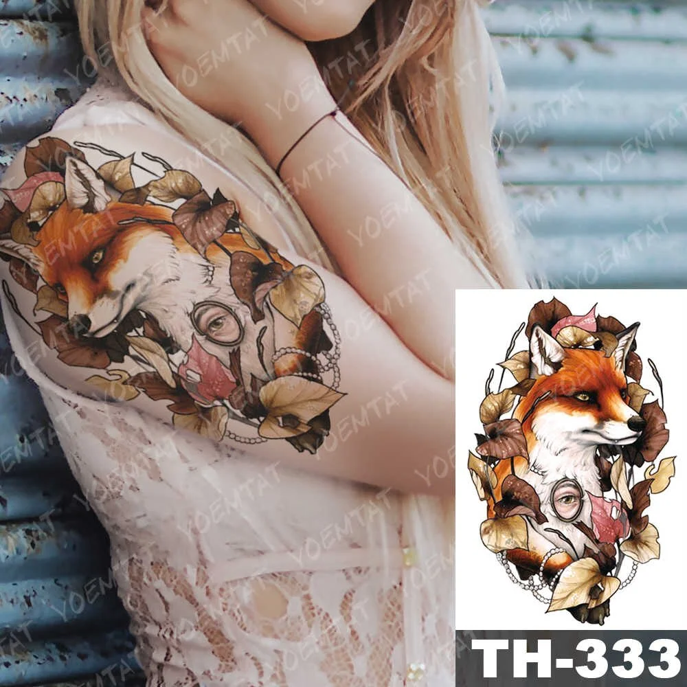 Sdrawing Geometric Rose Fox Wolf Waterproof Temporary Tattoo Sticker Swan Elk Animals Flash Tattoos Body Art Fake tatoo
