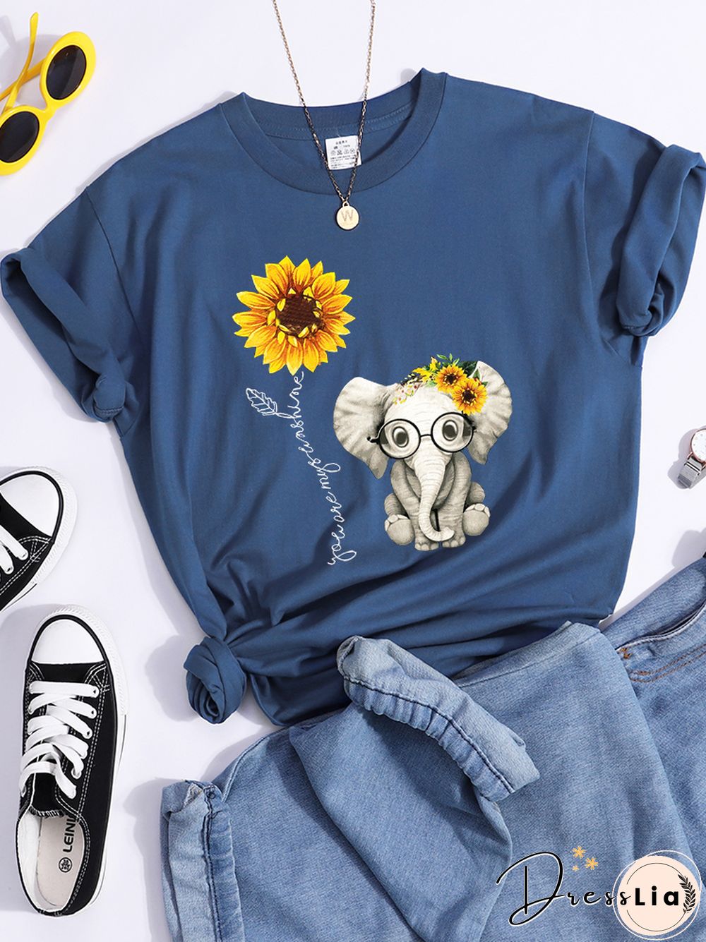 Sunflower Elephant Gift Friend Female T Shirt Cool Fashion Street Tshirt Breathable Personality Clothes Casual Summer Crop Top