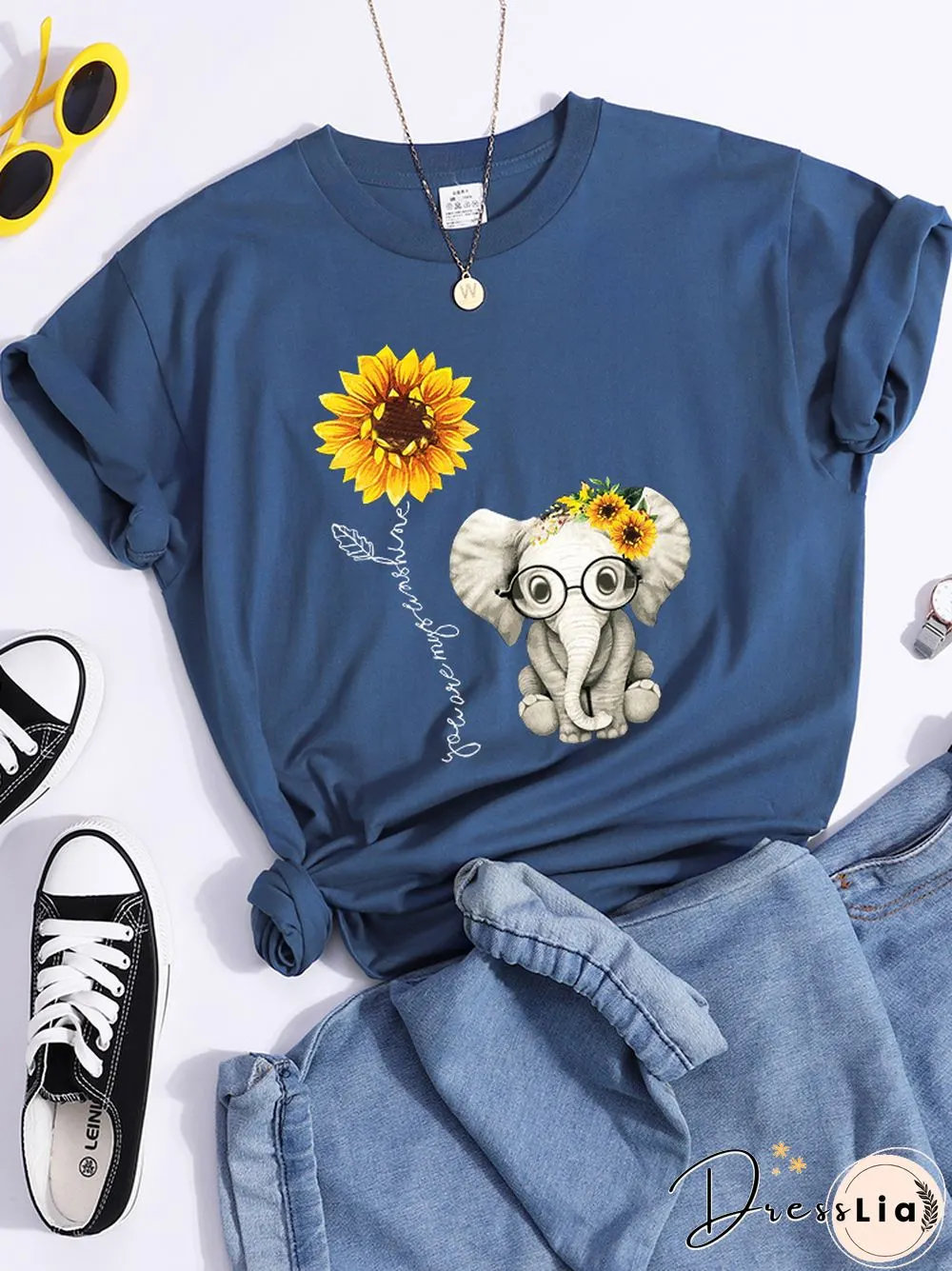 Sunflower Elephant Gift Friend Female T Shirt Cool Fashion Street Tshirt Breathable Personality Clothes Casual Summer Crop Top