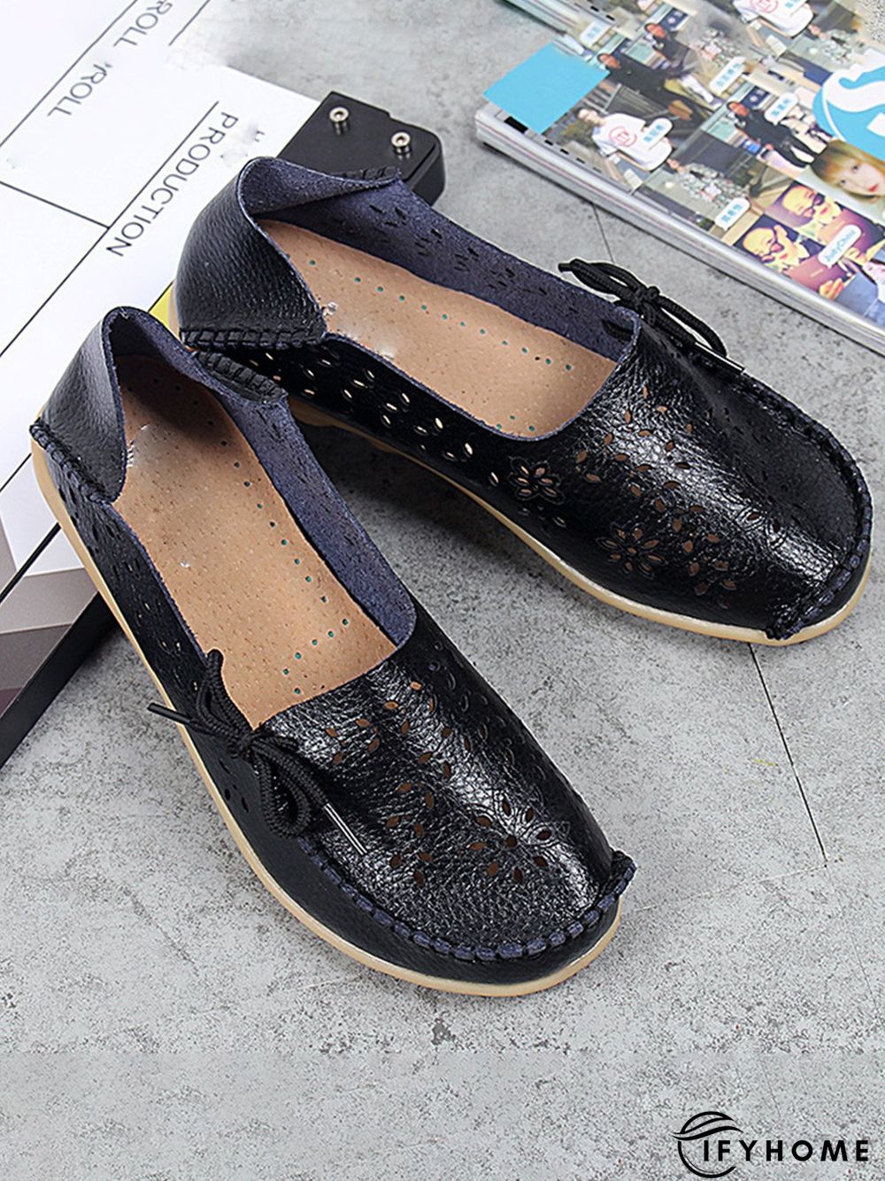 Cowhide Hollow Lace-up Portable Shoes | IFYHOME
