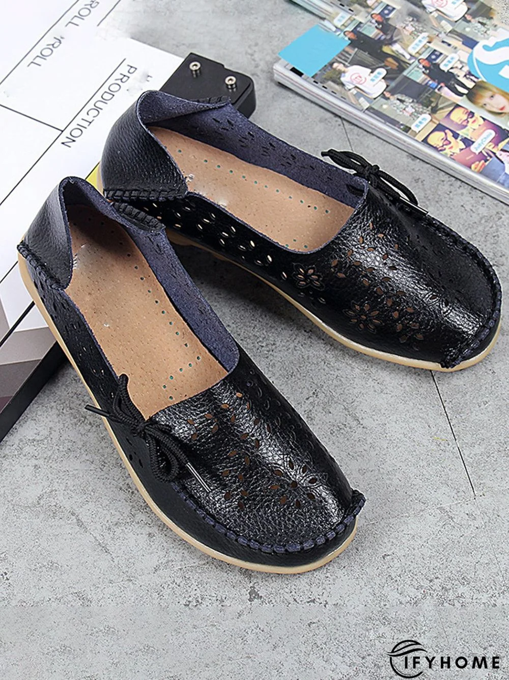 Cowhide Hollow Lace-up Portable Shoes | IFYHOME