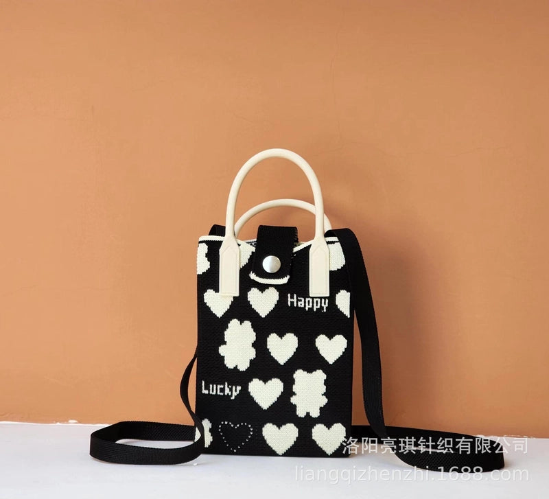 Women’s Polyester Cartoon Cute Square Hidden Buckle Shoulder Bag Handbag Crossbody Bag