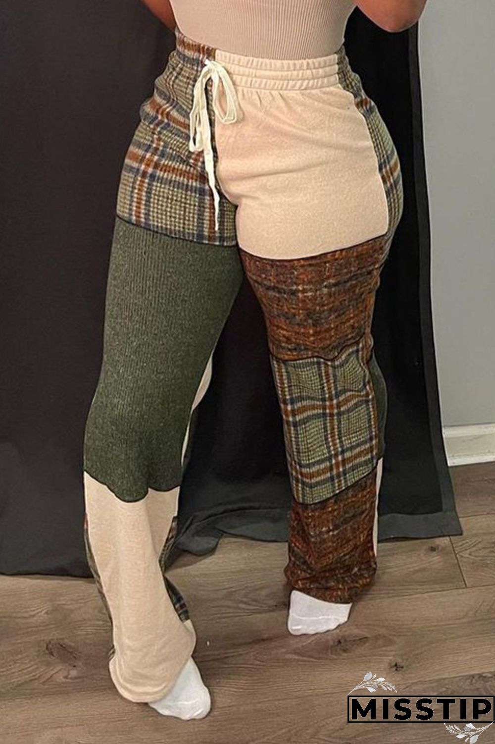 Green Casual Street Print Patchwork Straight High Waist Straight Patchwork Bottoms