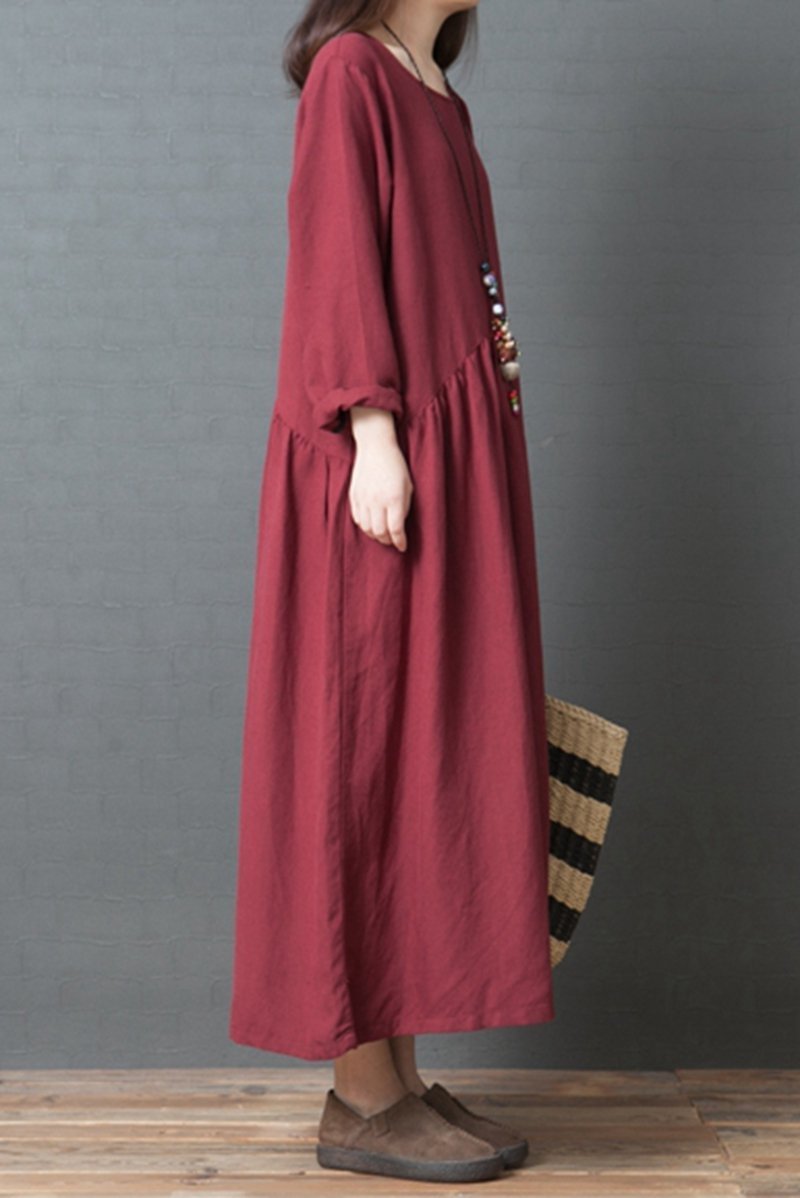 chic Loose Linen Maxi Dresses Women Fall Outfits Q3094
