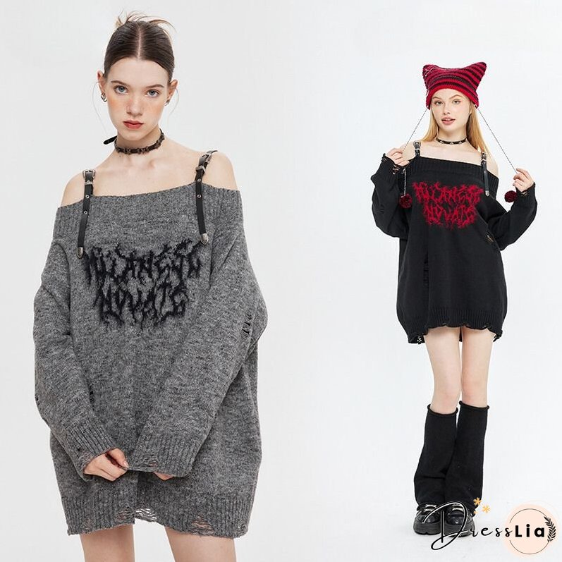 One-Shoulder Lazy Style Loose Sweater