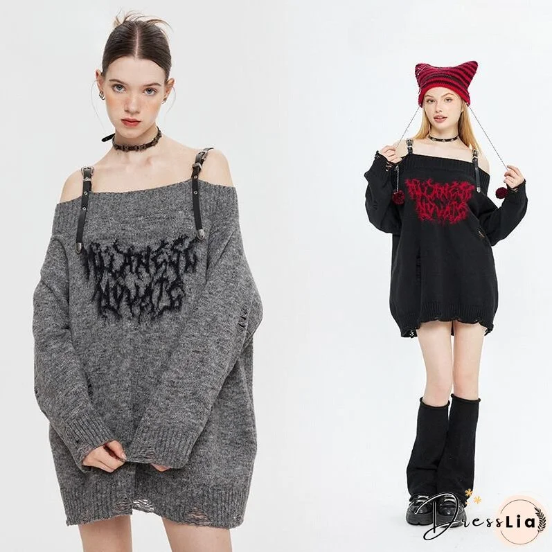 One-Shoulder Lazy Style Loose Sweater