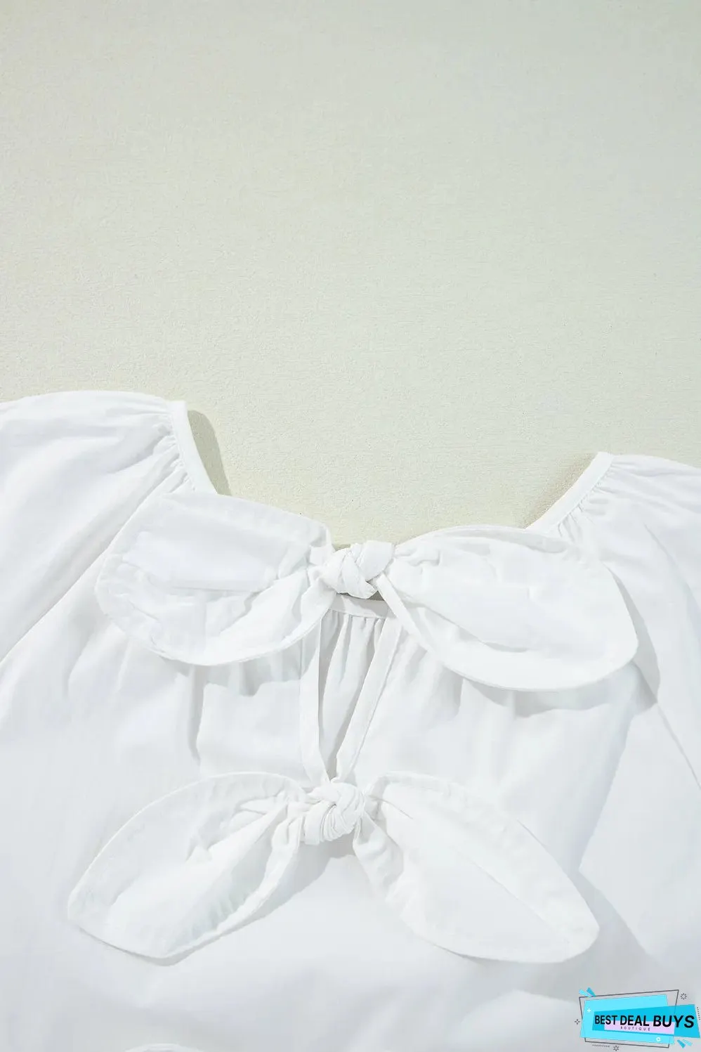 Bow Round Neck Three-Quarter Sleeve Blouse