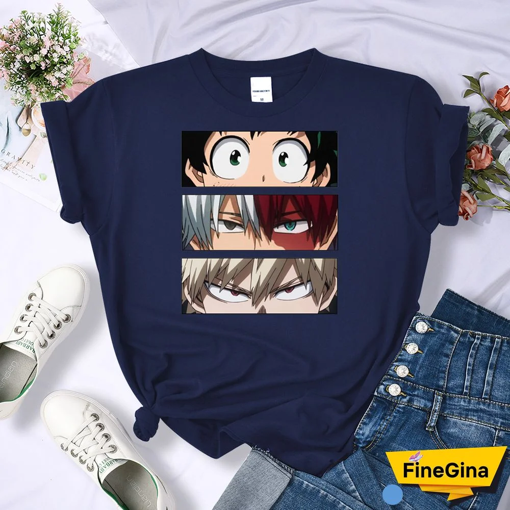 Anime My Hero Academia Eye Cool Womens Tops Cartoon O-Neck T-Shirts Pattern Summer Tshirts Comfortable Brand T Shirts Women