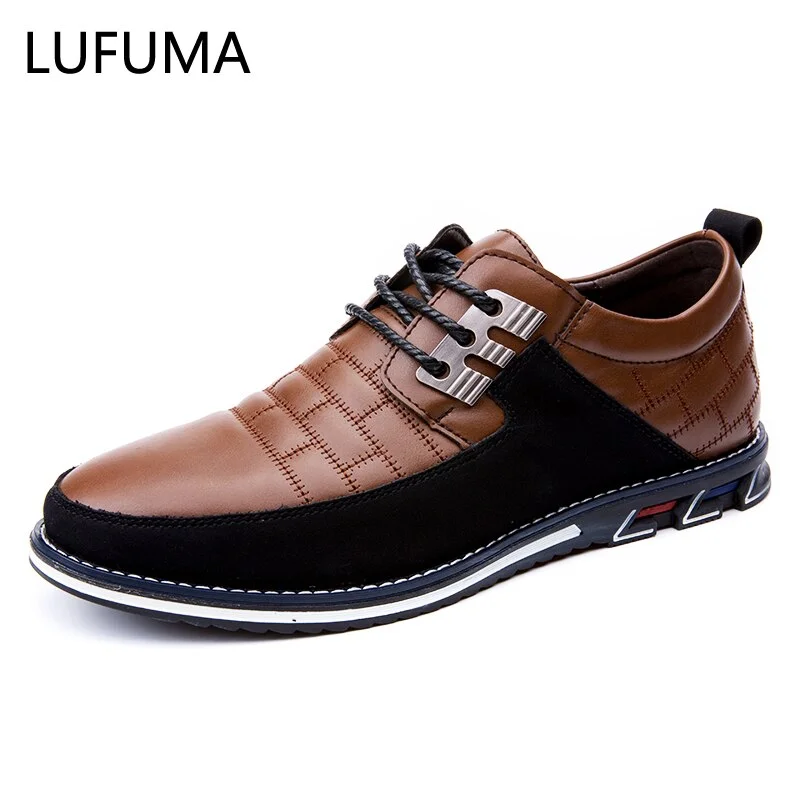 Lufuma 2019 New Summer Autumn Leather Men Shoes Fashion Casual Shoes Lace-Up Loafers Business Wedding Dress Shoes Big Size 38-48