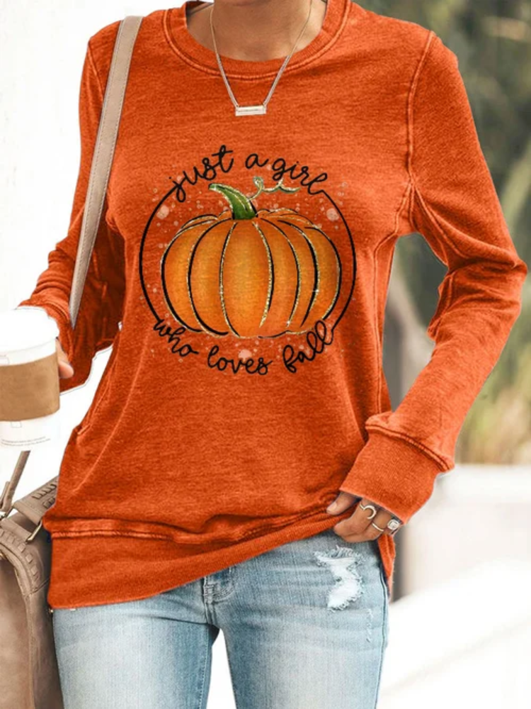 Women'S Casual Just A Girl Who Loves Fall Long-Sleeved Sweatshirt