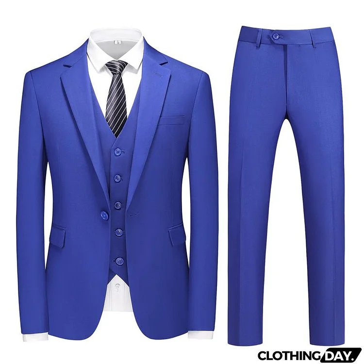 Men Fashion Classic Solid Plus Size Three-Piece Wedding Dress Suit Set