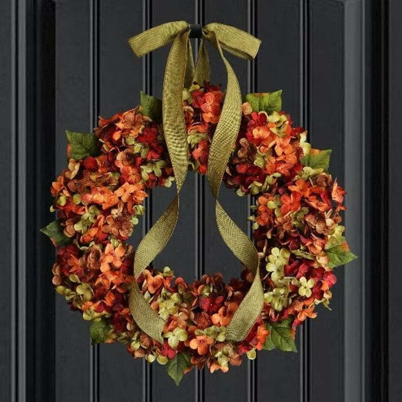 Autumn Blended Hydrangea Fall Front Door Outdoor Hydrangea Wreaths、、sdecorshop