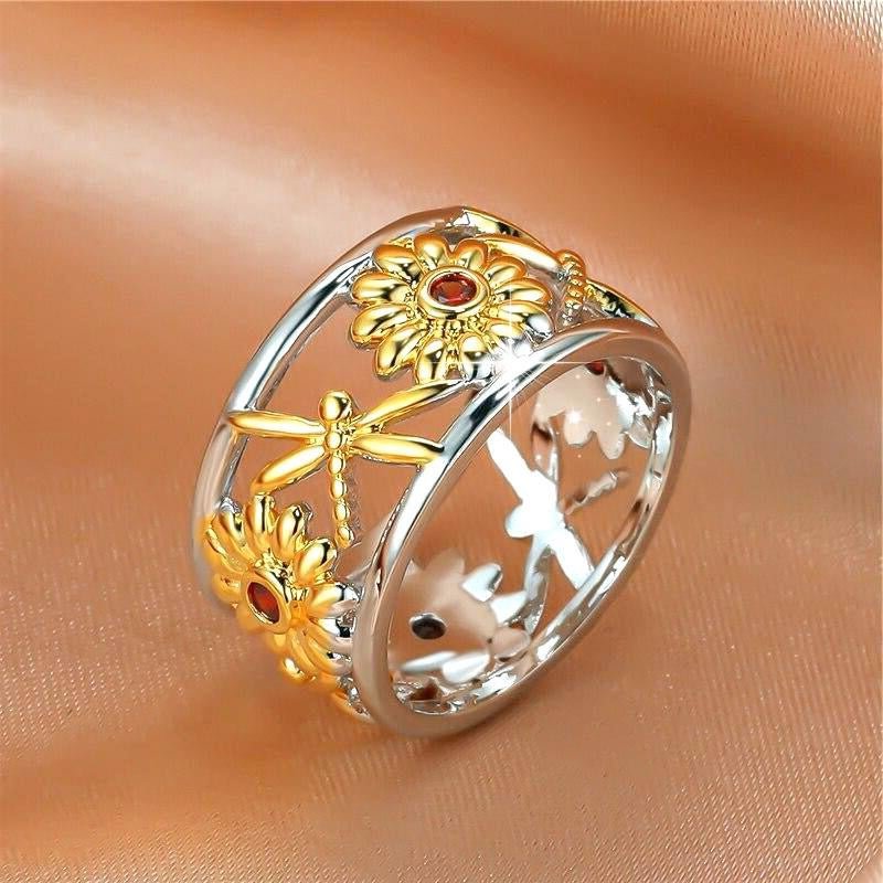 Silver & Gold Dragonfly Ring
