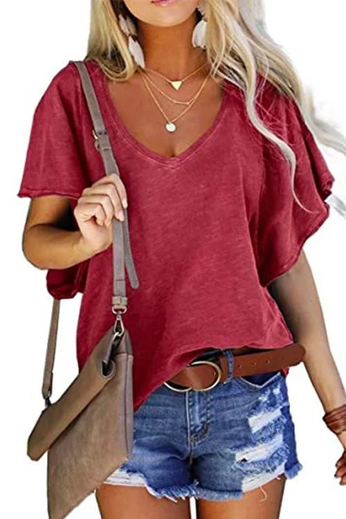Kelsi Dress V Neck Ruffle Short Sleeve Cozy T-shirt