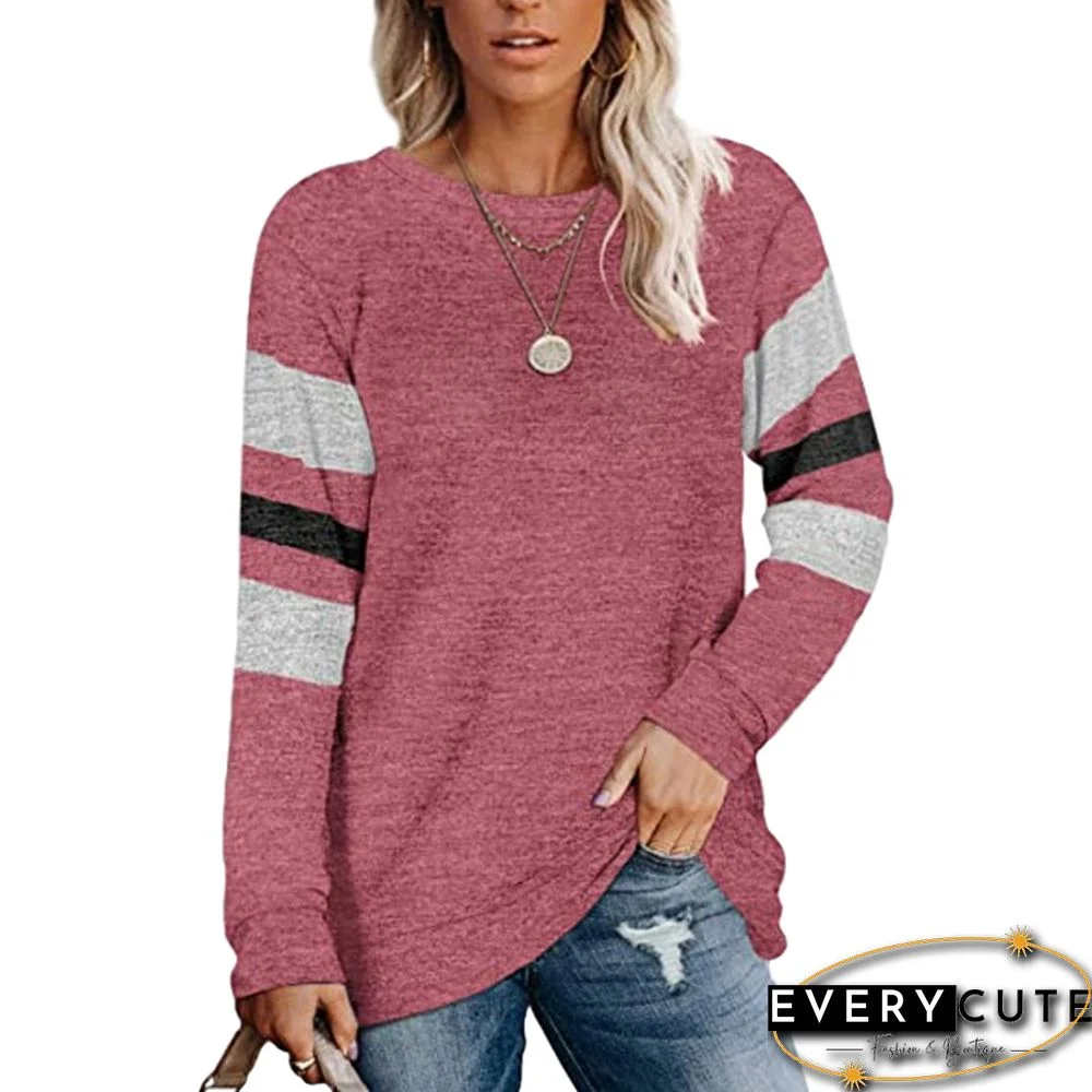 Rosy Splice Striped Loose Long Sleeve Top