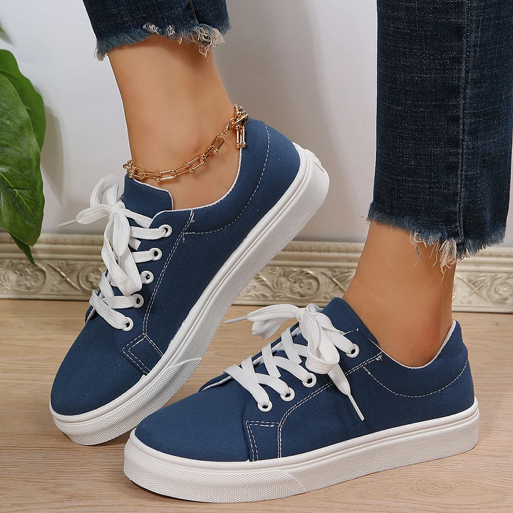 Smiledeer Women's New Comfortable Solid Color Thick Sole Lace-Up Casual Shoes