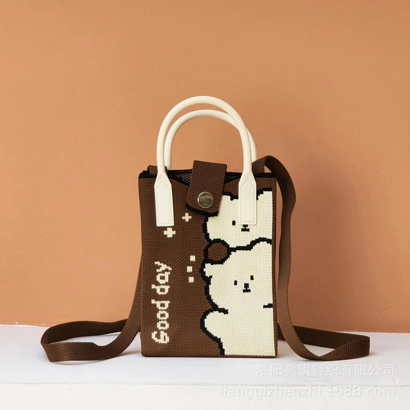 Women’s Polyester Cartoon Cute Square Hidden Buckle Shoulder Bag Handbag Crossbody Bag